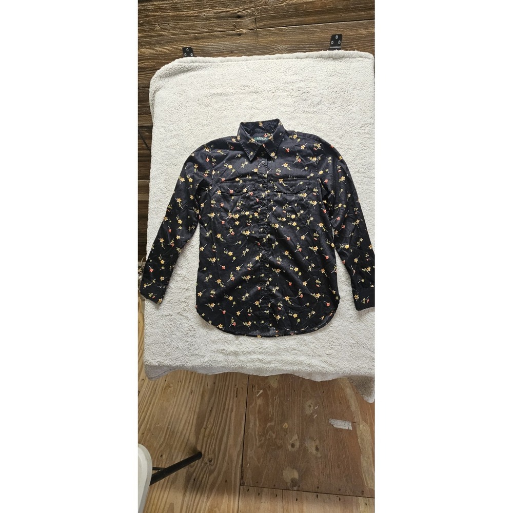 Lauren Ralph Lauren Women's M, Floral Long Sleeve Cotton Button-Up Shirt Black